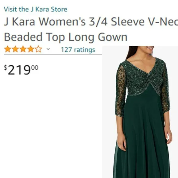 J KARA 3/4 Sleeve V-Neck Beaded Top Long Gown  NEW WITH TAGS! - Picture 10 of 16